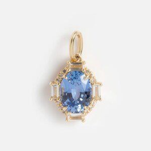 Solid Gold Tanzanite Charm WITH Solid Gold Figaro Chain